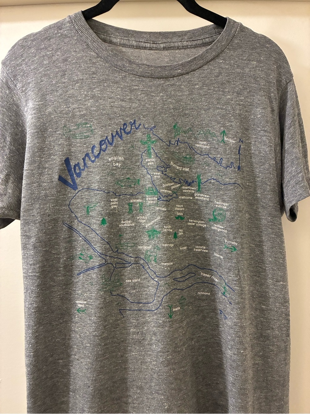 Vintage Maptote Gray Vancouver Map Graphic Mens T-Shirt